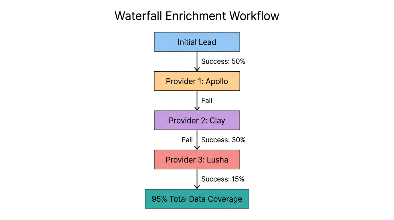 Waterfall enrichment logic to maximize B2B lead data coverage.