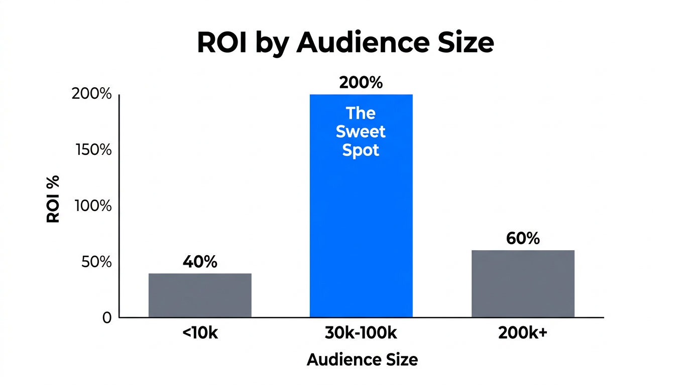 Chart demonstrating why the 30k-100k audience size maximizes B2B ROI.