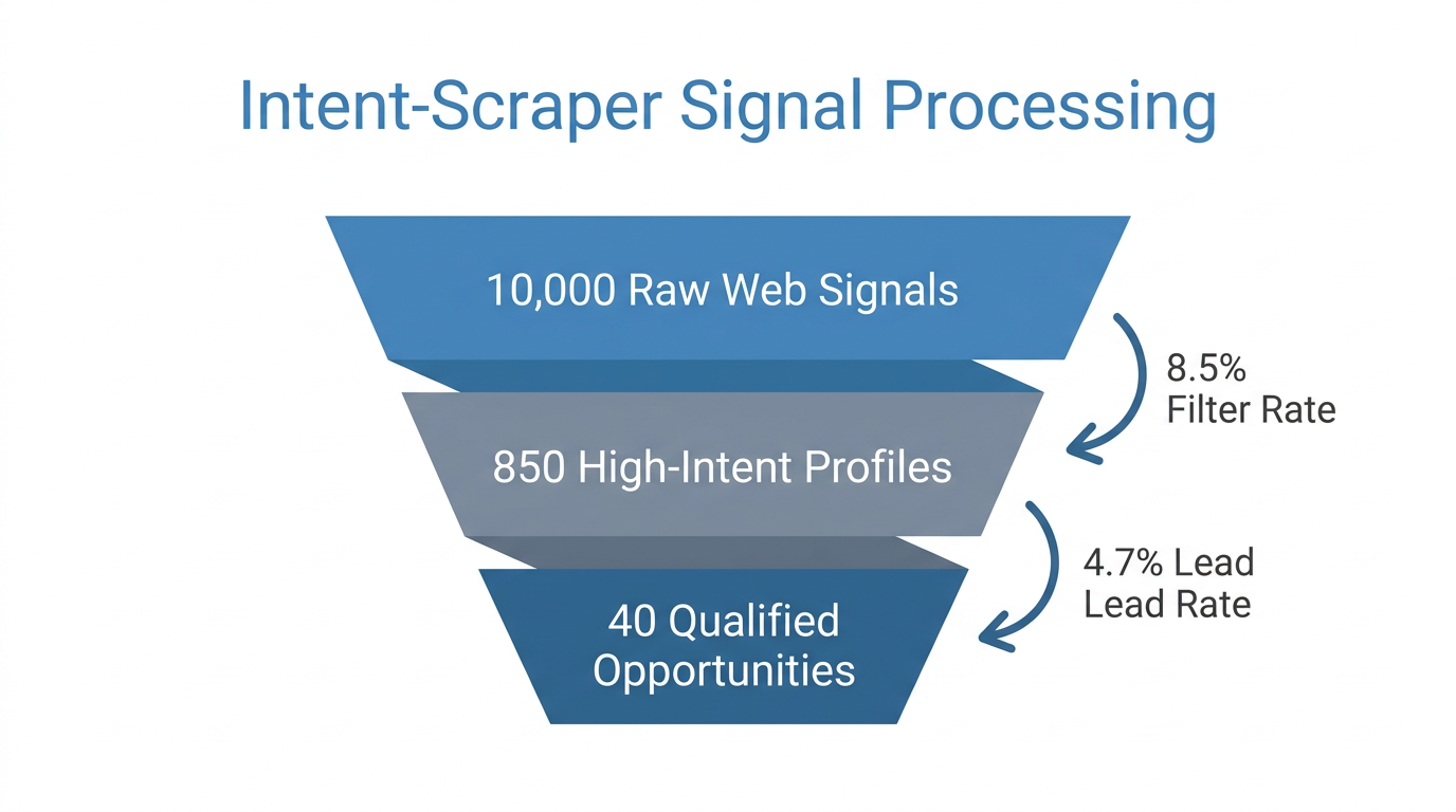 The journey from raw web signals to qualified LinkedIn opportunities.