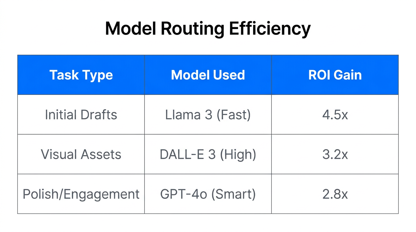 Comparison of ROI gains by routing specific tasks to different AI models.