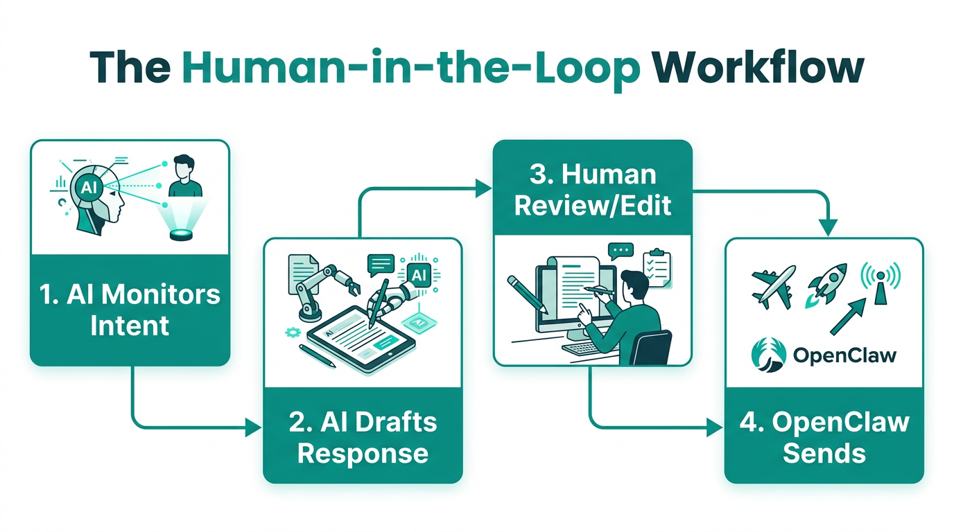 The four-step process for human-agent collaboration in LinkedIn outreach.