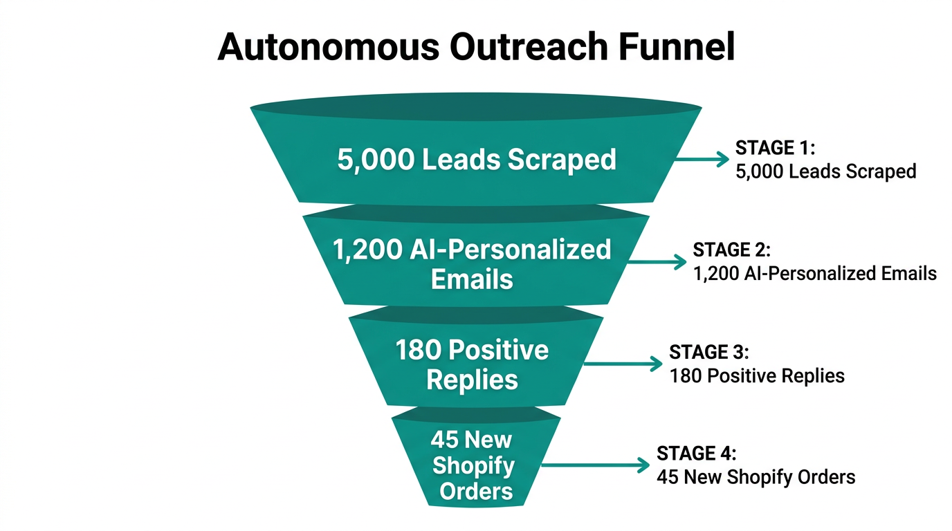 Performance metrics of an AI-driven marketing and outreach funnel.