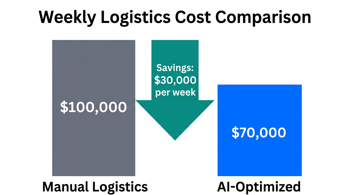 Comparison of weekly logistics costs before and after AI optimization.
