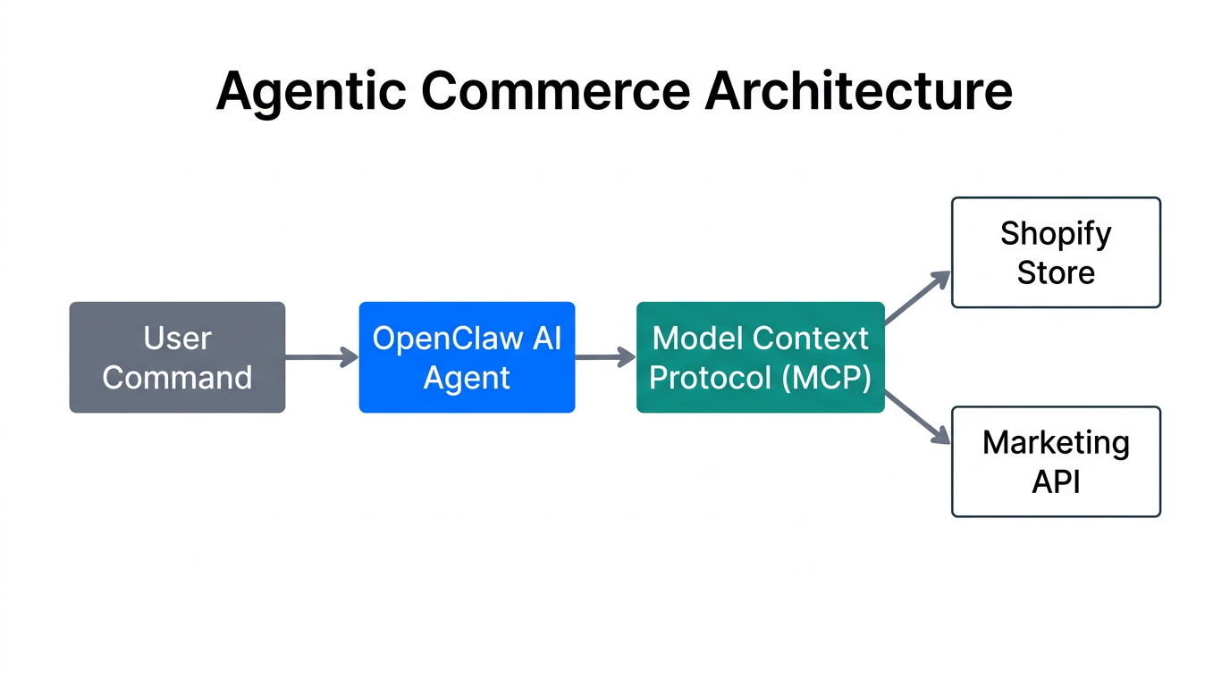 The structural flow between OpenClaw, MCP, and external store data.
