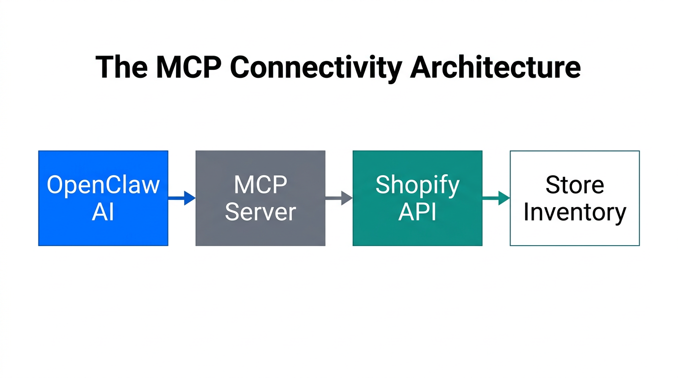 Technical architecture connecting the AI agent to Shopify via MCP.