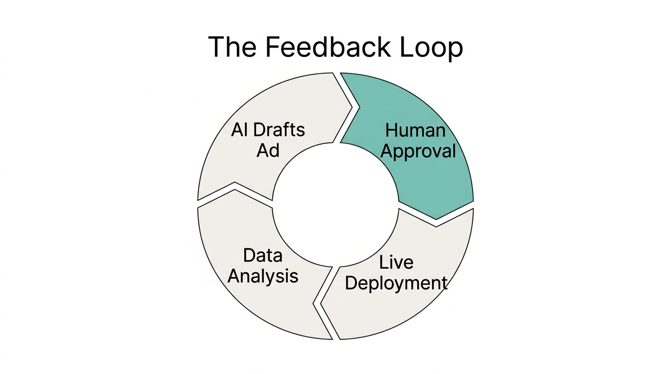 The continuous feedback loop integrating AI generation with human approval.