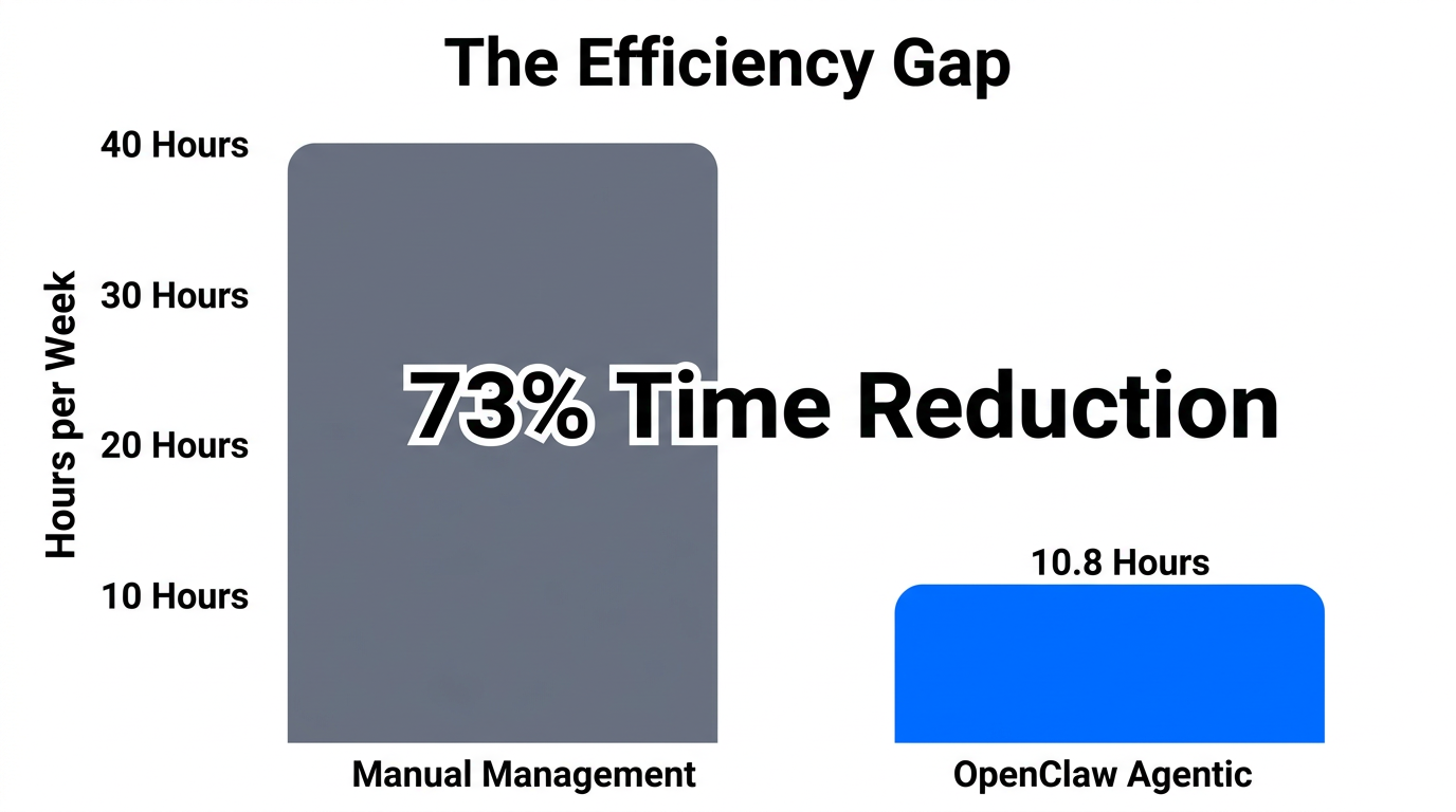 Comparison of weekly time required for manual vs agentic ad management.