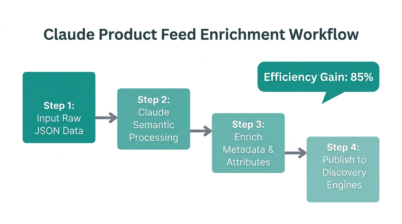Step-by-step workflow for enriching ecommerce product feeds using Claude AI.
