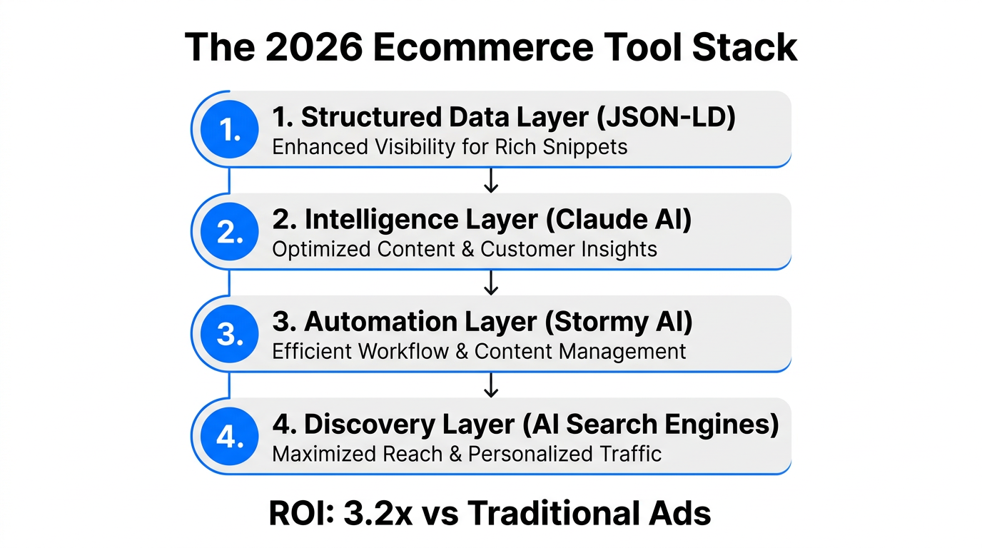 The four critical layers of a 2026 ecommerce discovery technology stack.