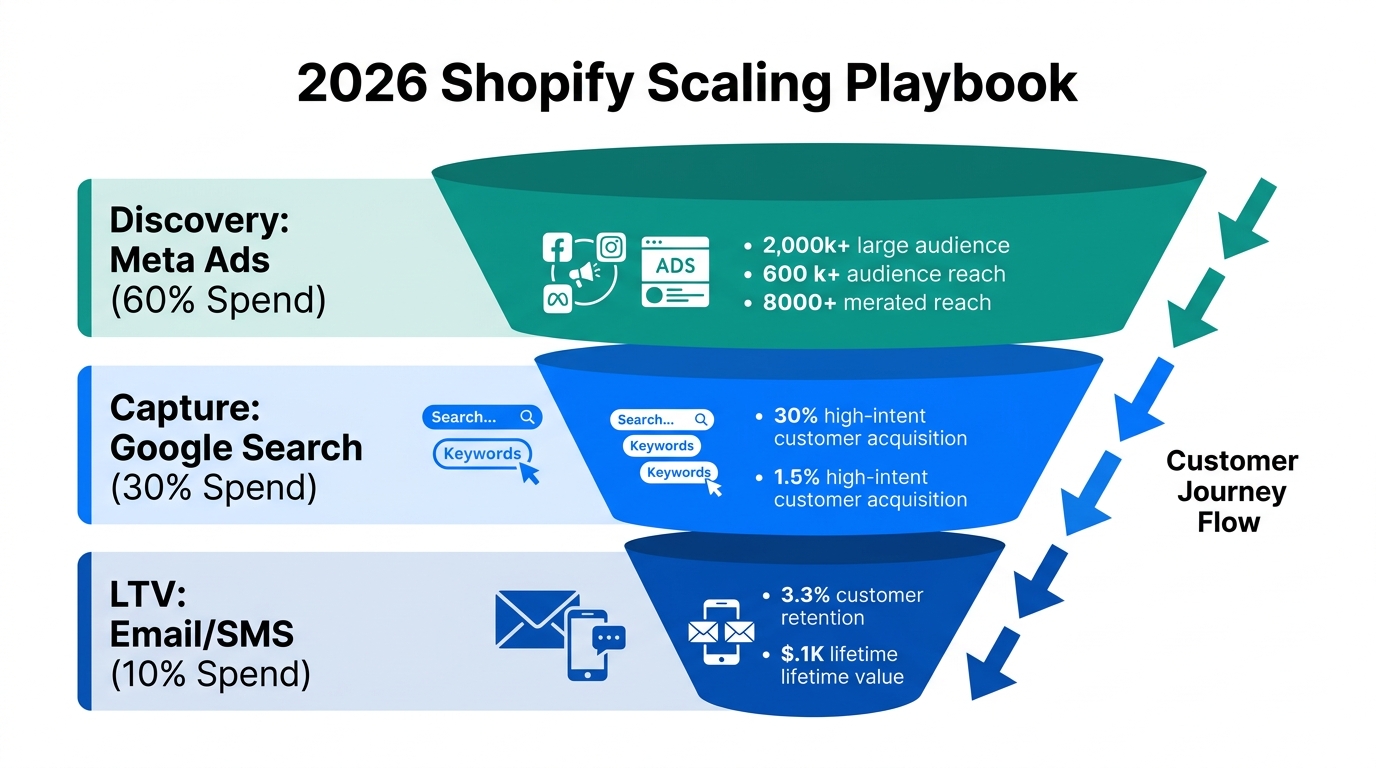 Optimal budget allocation across the Shopify marketing funnel for 2026.