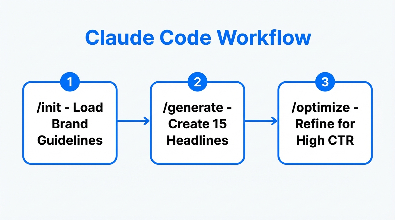 Utilizing Claude Code slash commands for structured ad copy generation.