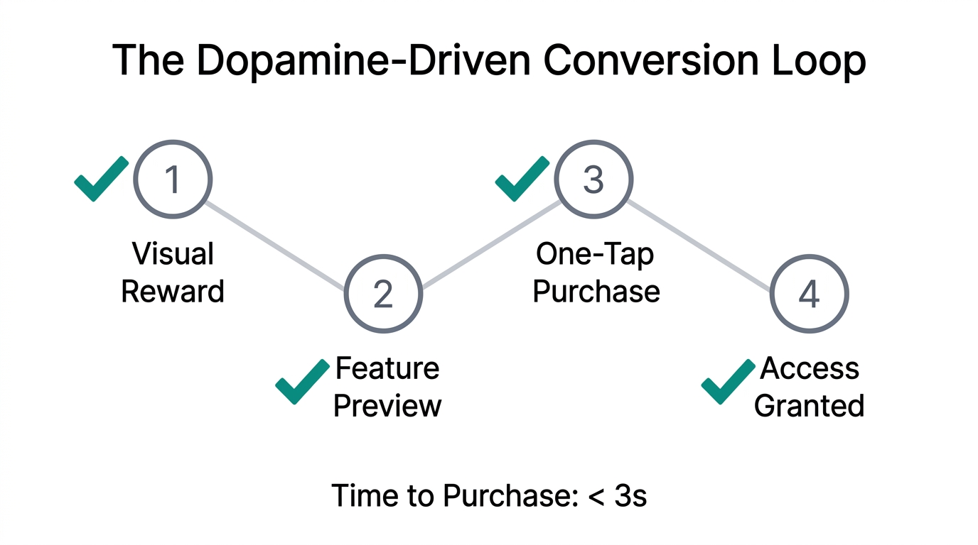Four-step UI psychology loop designed to increase paywall engagement.