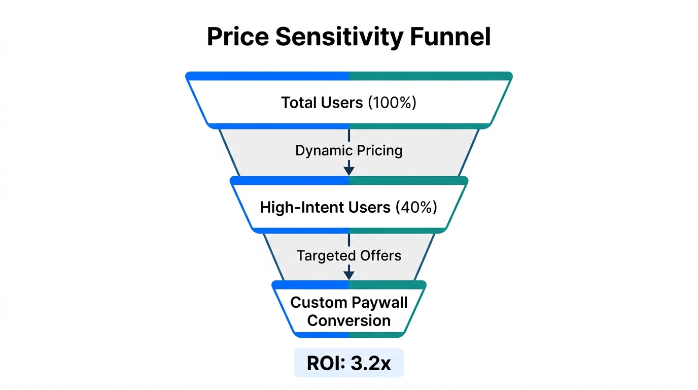 Funnel showing how segmenting users by price sensitivity improves ROI.