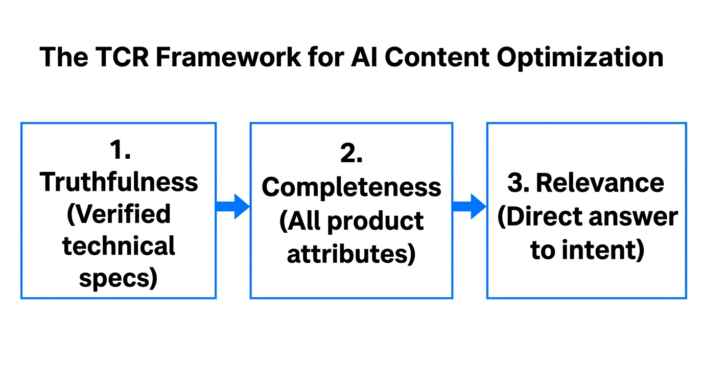 The TCR Framework: Truthfulness, Completeness, and Relevance for AI content.