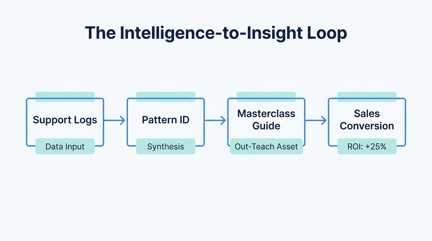 A flowchart showing the conversion of support data into educational assets.