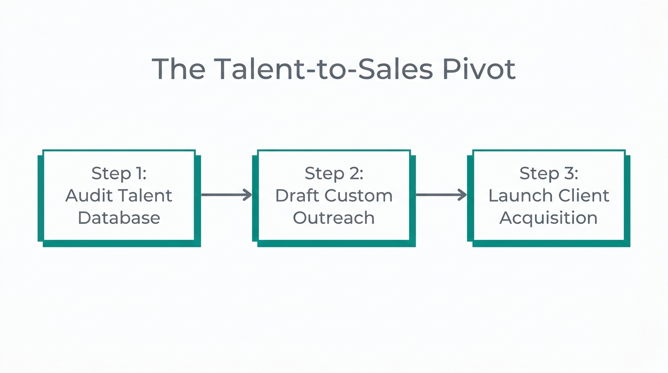 Workflow showing the transition from internal sourcing to external sales outreach.