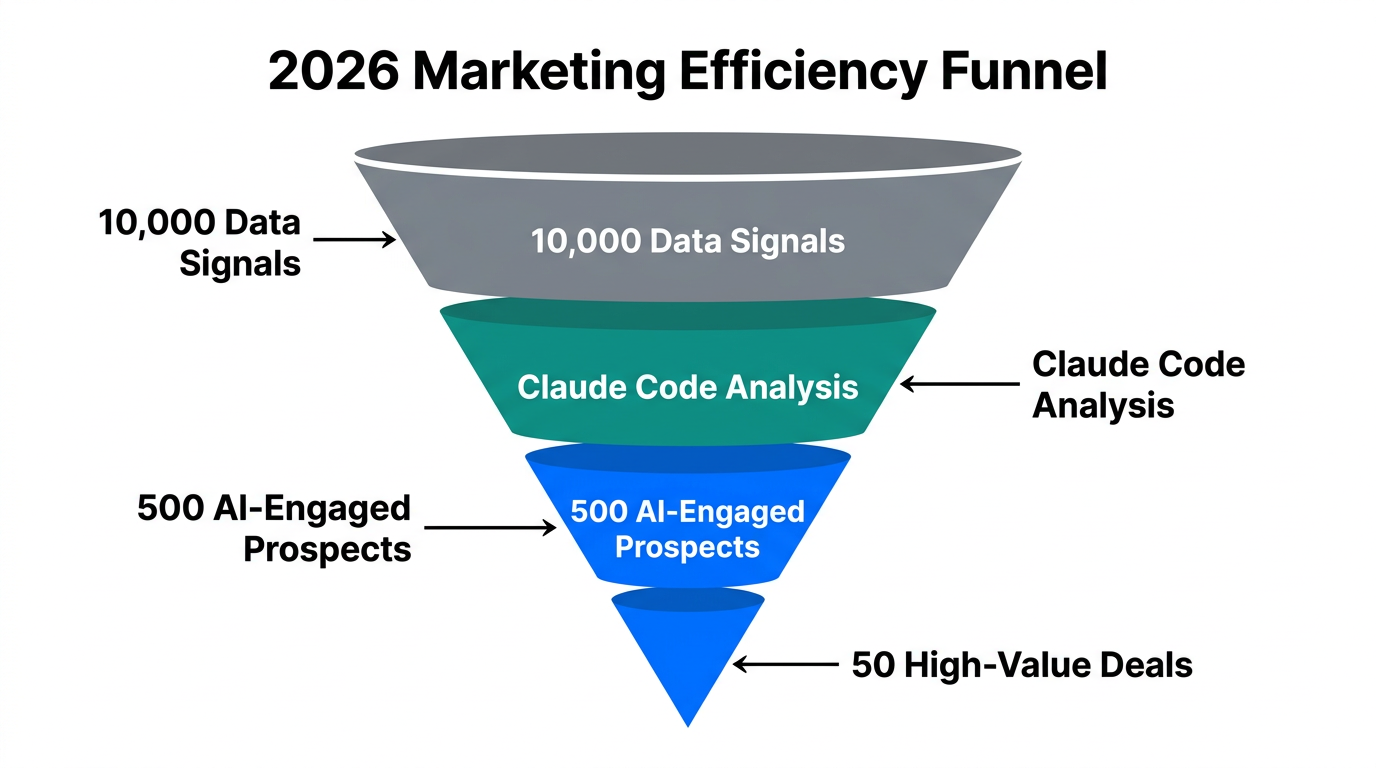 Marketing funnel showing lead processing with Claude-driven agentic tools.