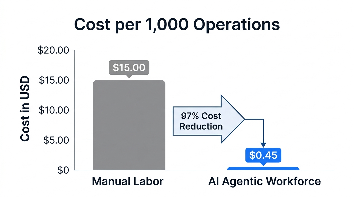 Efficiency comparison showing significant cost reduction via agentic workflows.