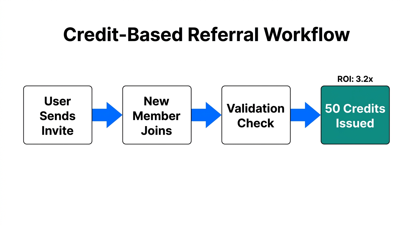 Step-by-step internal recruitment system for credit-based user growth.