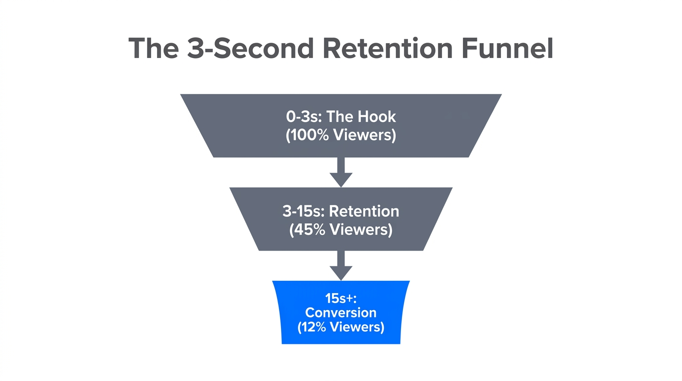 Viewer retention funnel highlighting the impact of the initial hook.
