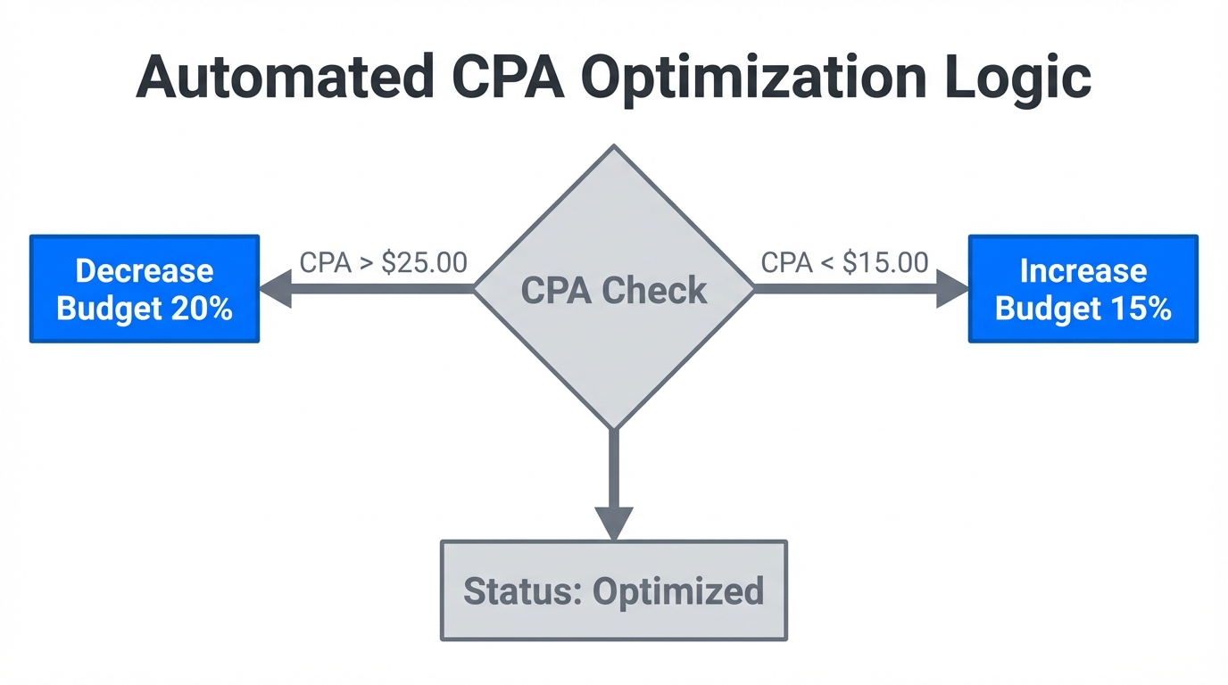Decision-making logic for automated CPA budget adjustments.