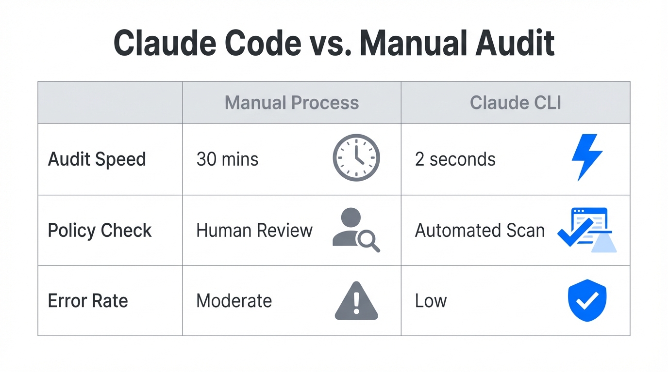 Comparison between manual creative auditing and automated CLI scanning.