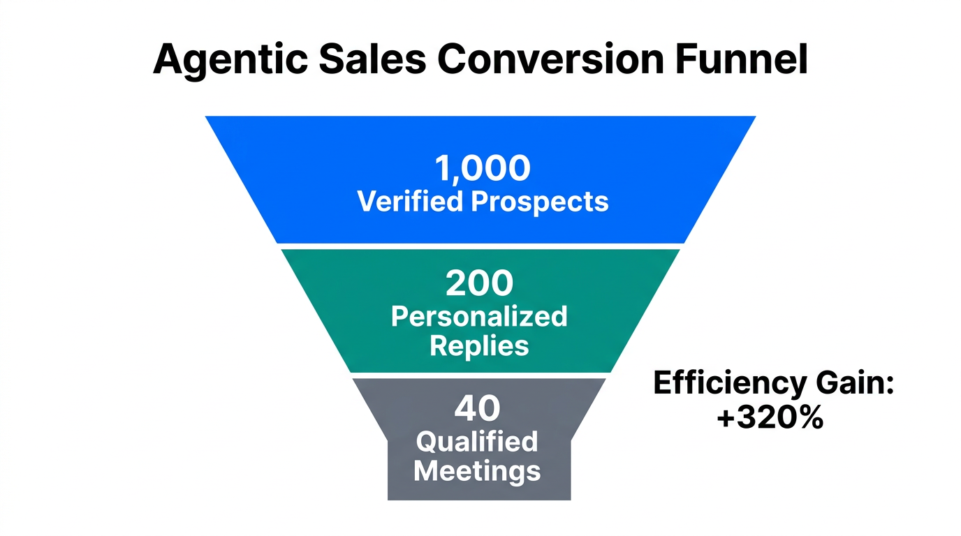 Outbound sales funnel metrics demonstrating the efficiency of AI-powered lead nurturing.
