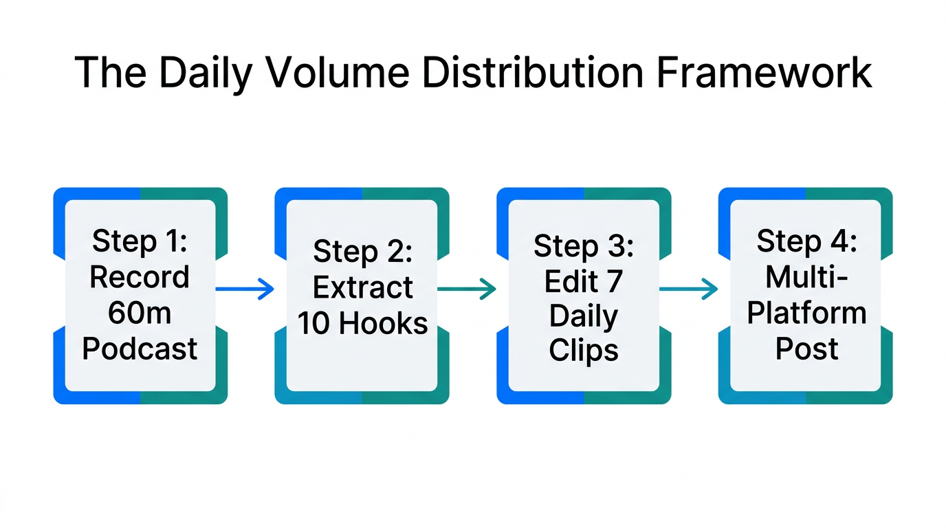 Step-by-step process for high-volume podcast content distribution.