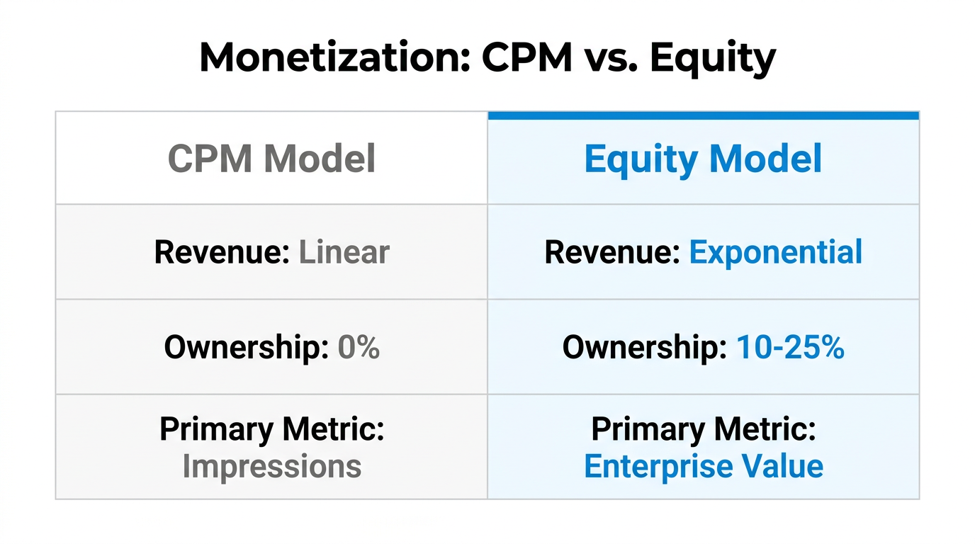 A comparison between traditional ad revenue and long-term equity deals.