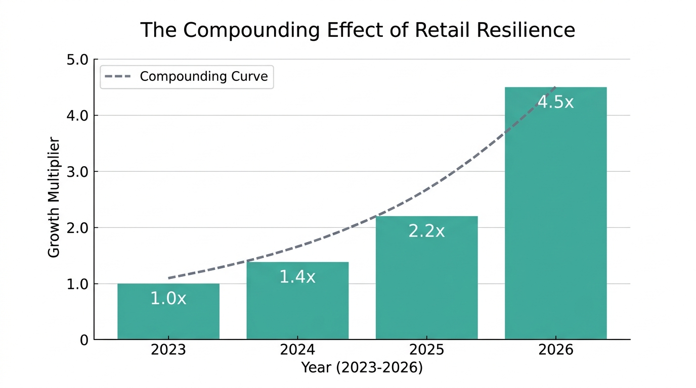 Data visualization showing the exponential growth of resilient retail strategies.