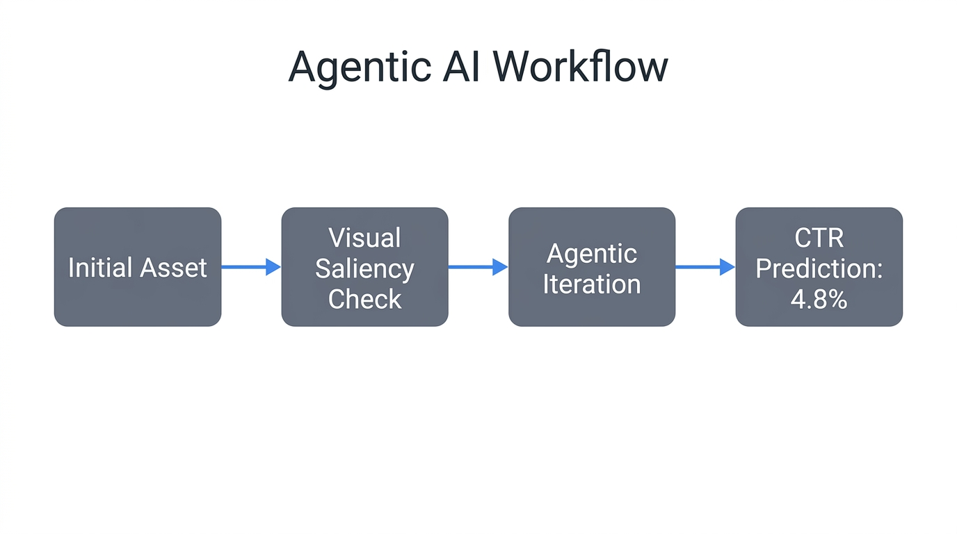 Workflow showing how agentic AI iterates on assets to maximize CTR.