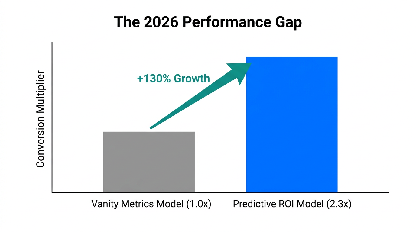 Comparison of conversion rates between vanity metrics and predictive ROI modeling.
