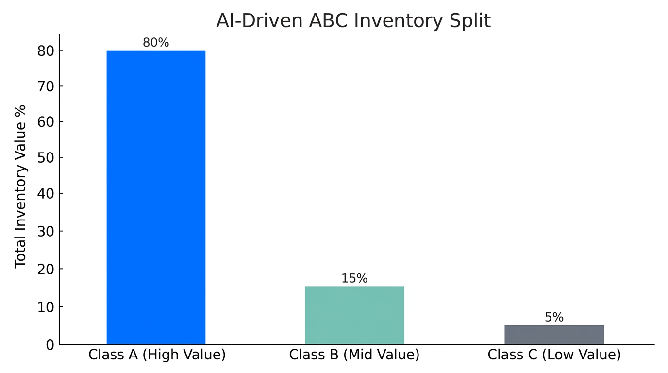 AI-driven ABC classification showing high-value inventory concentration.