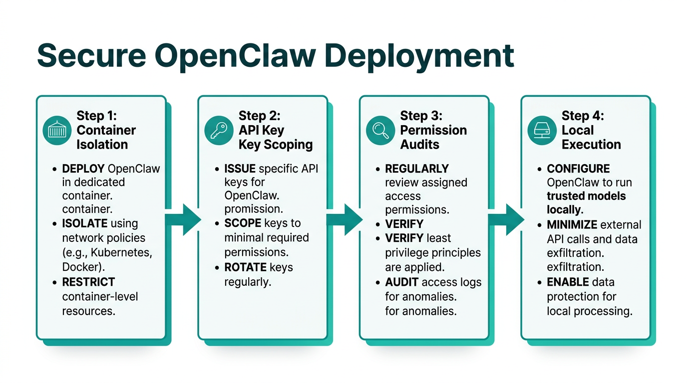 A four-step workflow for safely deploying OpenClaw in marketing environments.