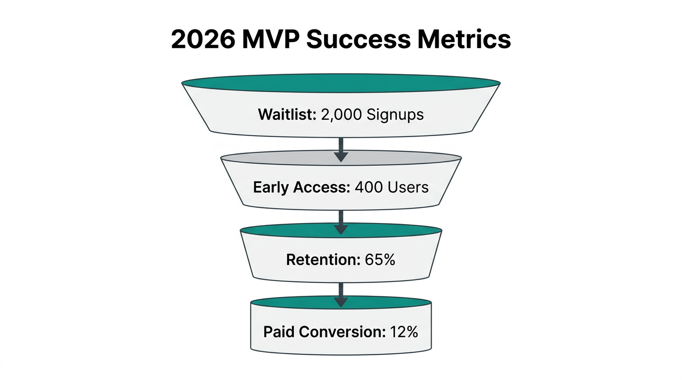Conversion funnel and target metrics for a successful MVP launch.