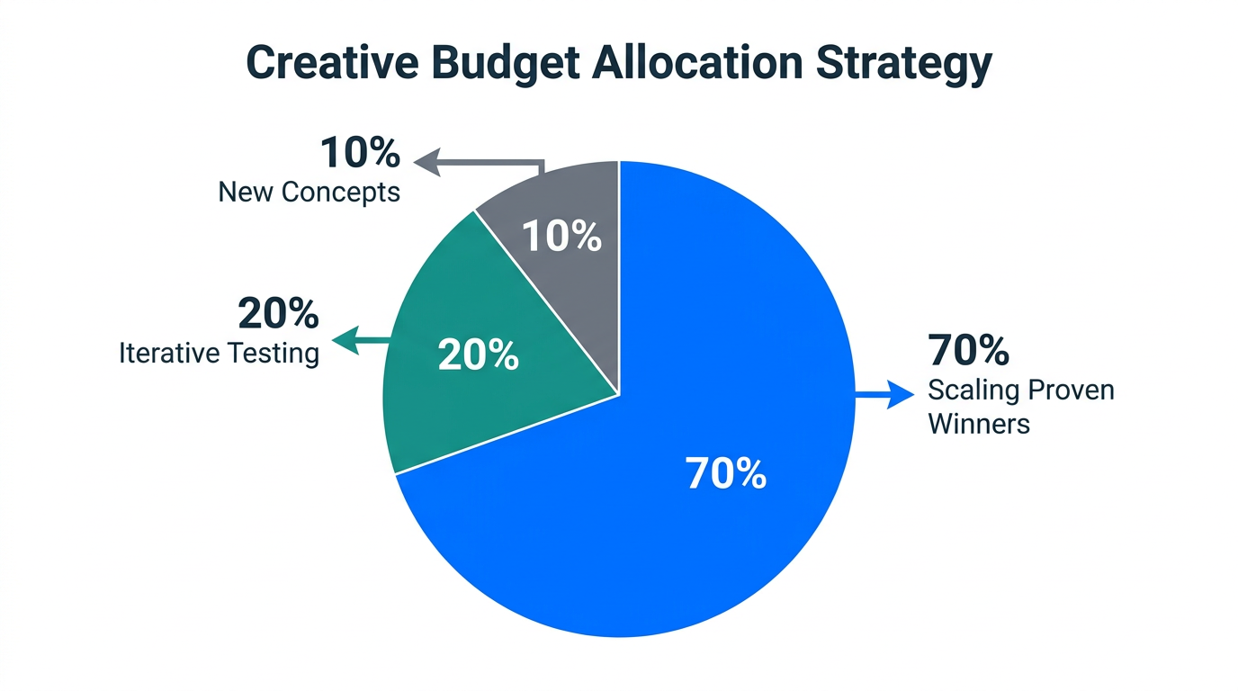 The 70-20-10 rule for scaling ecommerce creative testing and winners.