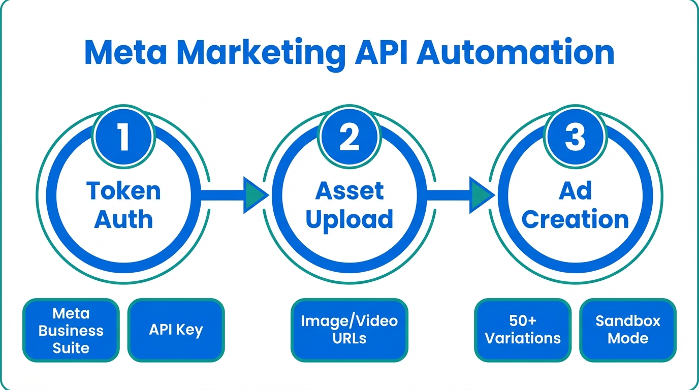 The automated process of pushing ad variations to Meta Marketing API.