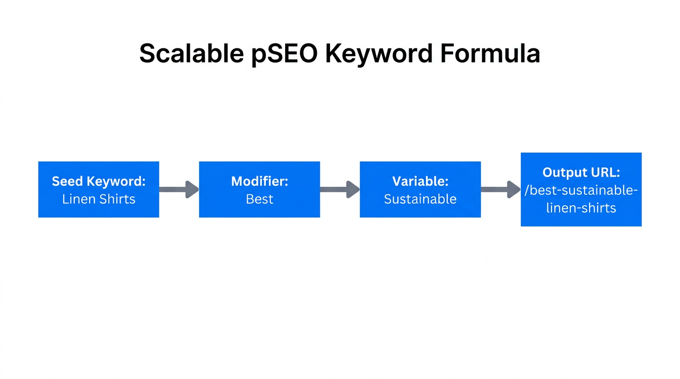 Scalable keyword formula for automated e-commerce page generation.