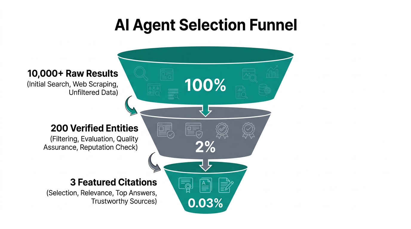 The multi-stage selection process AI agents use to cite sources