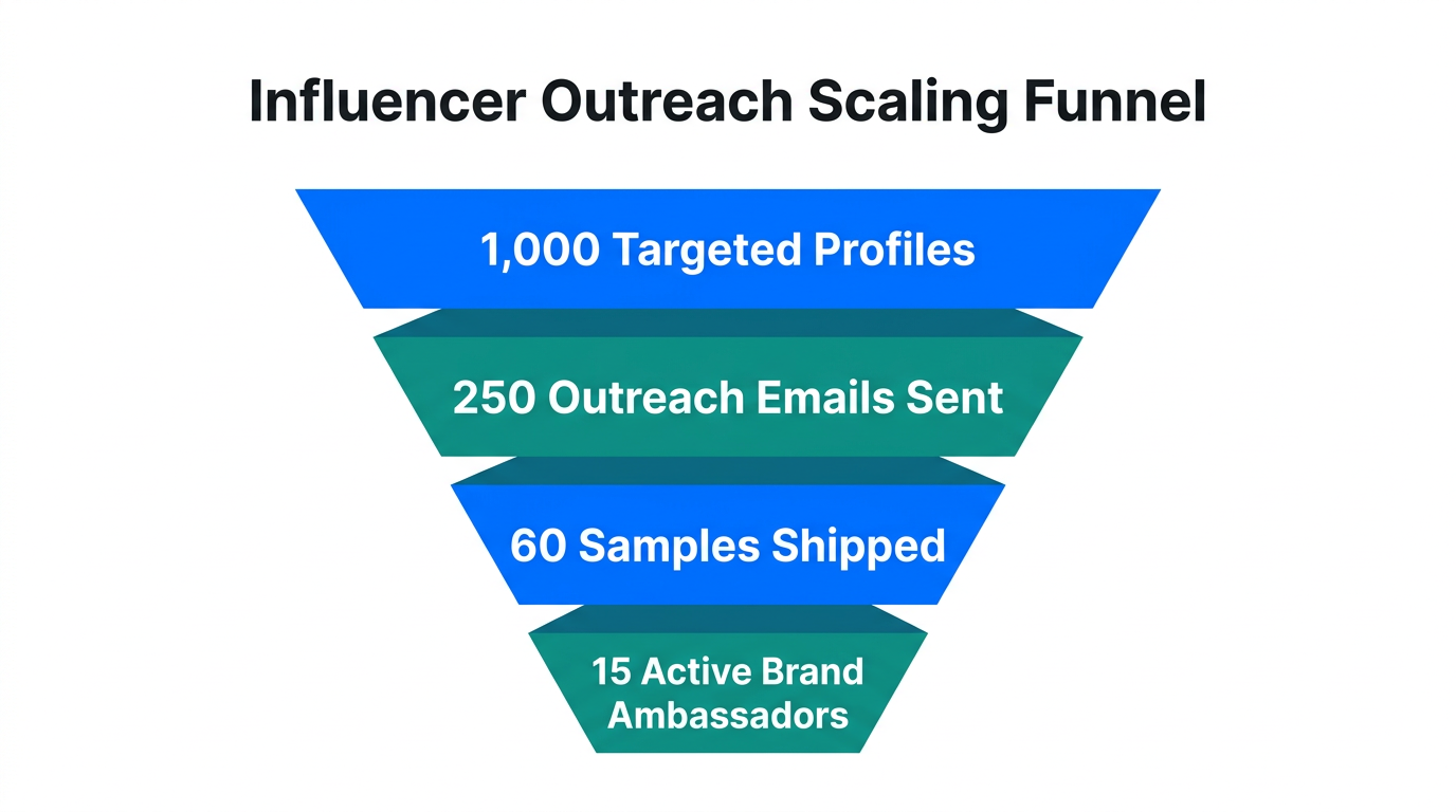 Conversion funnel from initial influencer discovery to long-term partnerships.