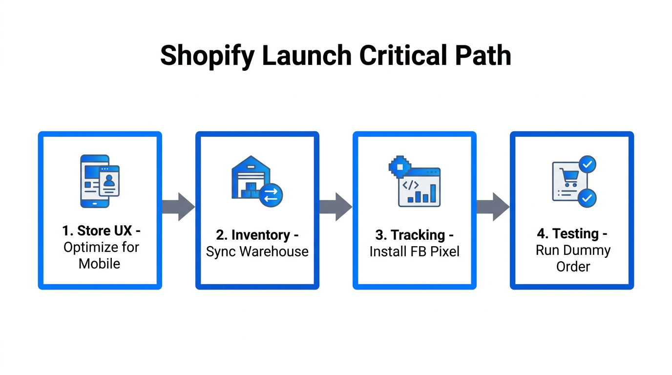 A four-step technical checklist for a successful Shopify store launch.