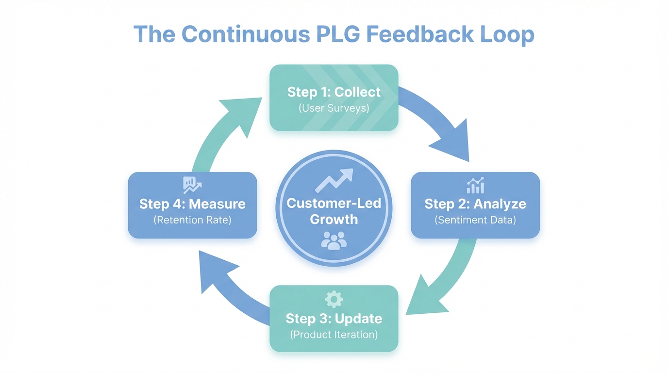A four-step feedback cycle for optimizing product-led growth strategies.