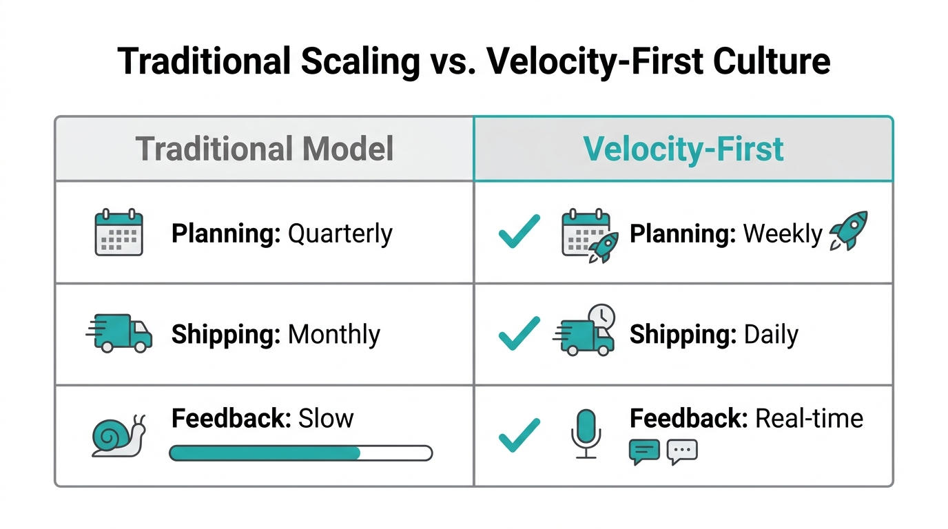 Comparison of traditional growth cycles versus Ramp's velocity-first philosophy.