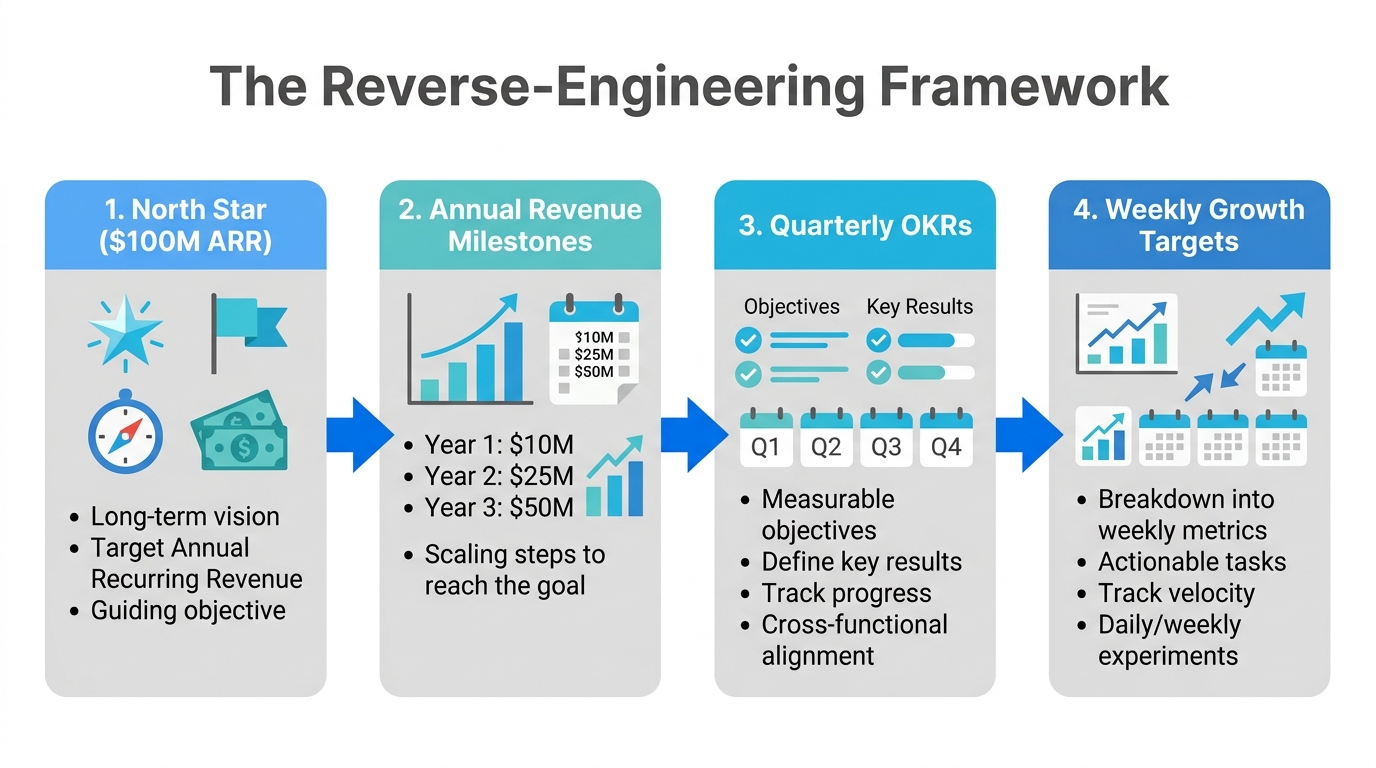 Reverse-engineering framework for scaling from vision to weekly targets.