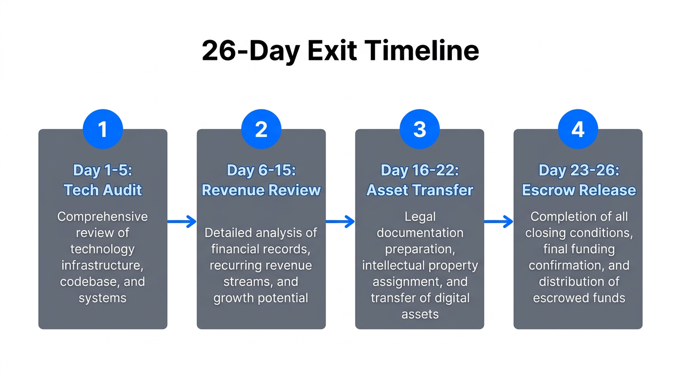 The accelerated 26-day timeline for rapid app acquisition and closing.