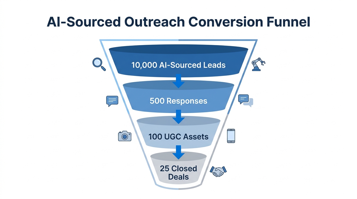 Marketing funnel showing scaling potential with AI sourcing and UGC.