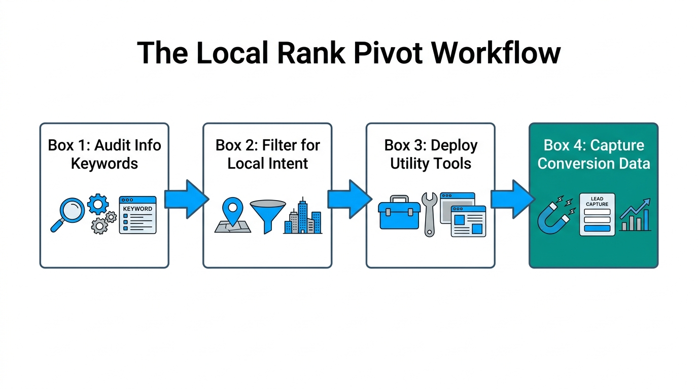 Workflow for pivoting from informational keywords to high-intent local tools.