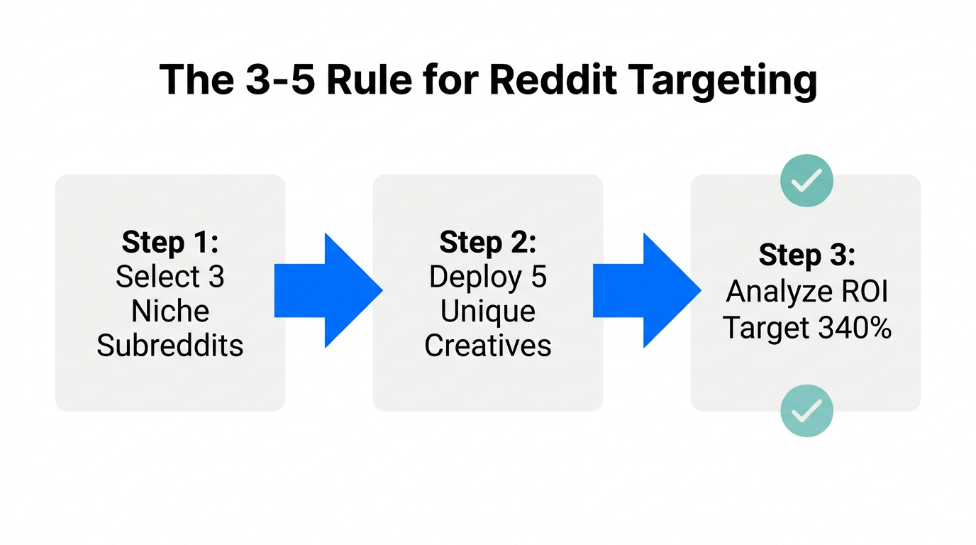 Step-by-step breakdown of the 3-5 rule for Reddit ad targeting.