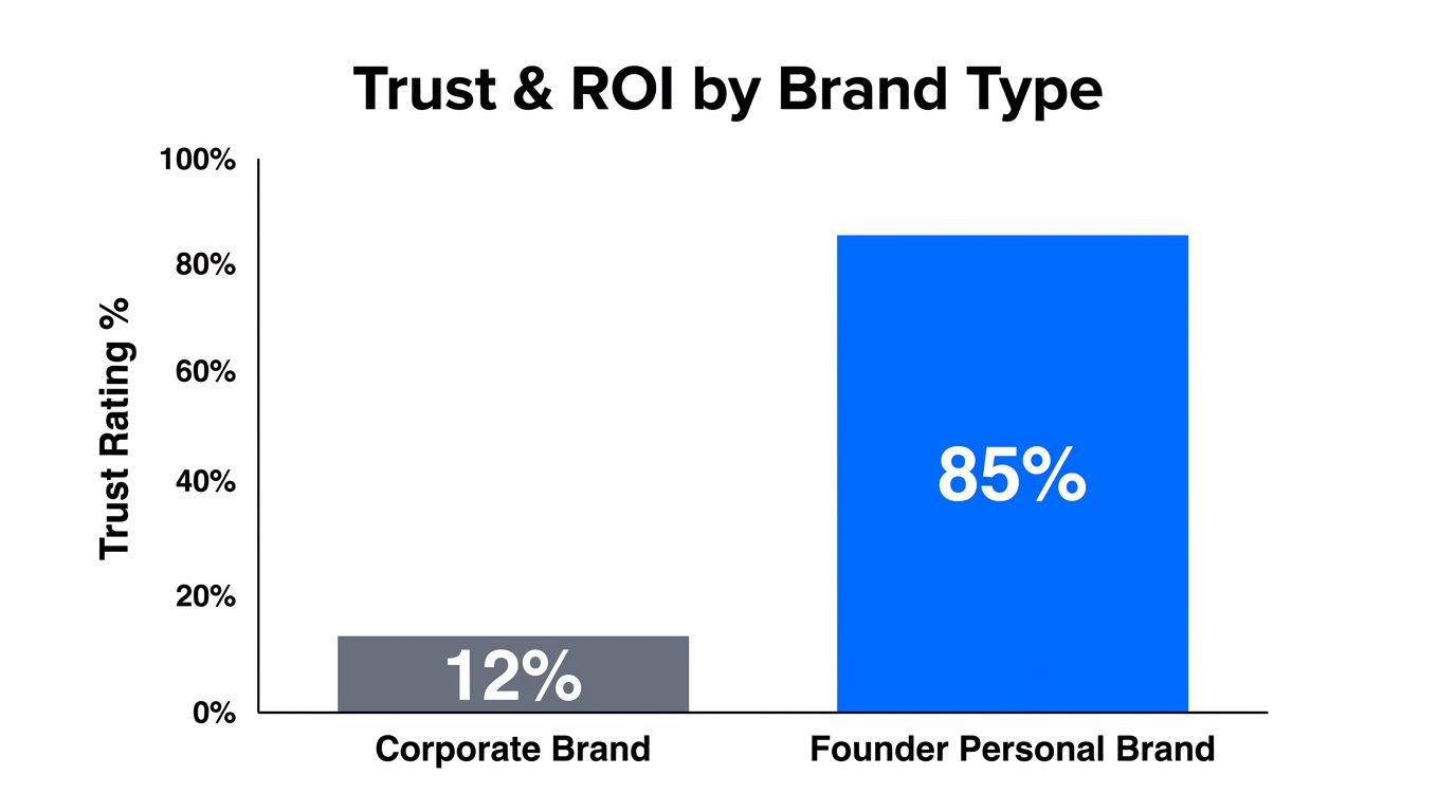 Comparative trust ratings between corporate logos and personal founder brands.