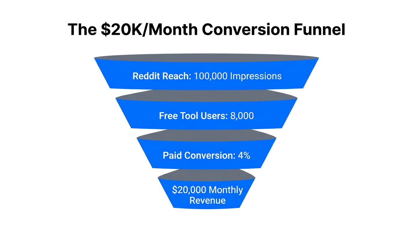 Revenue funnel showing the path from Reddit views to paid subscribers.